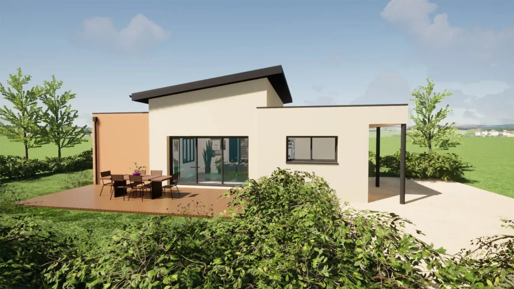 Maison neuve contemporaine vue de la façade principale